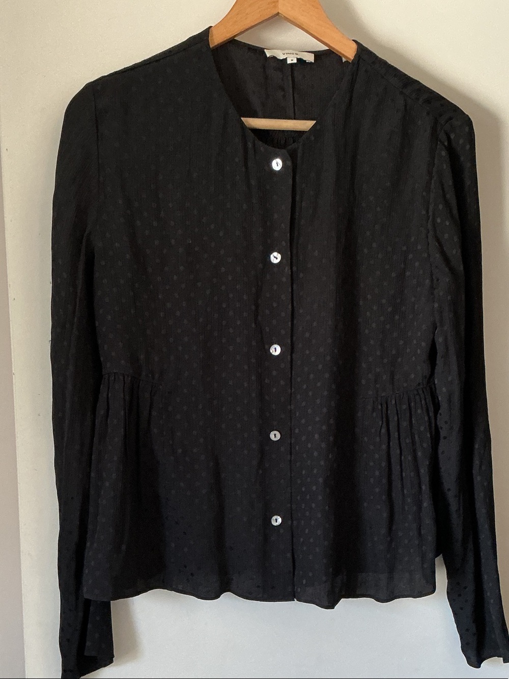 Vince Black Button-Front Peplum Blouse